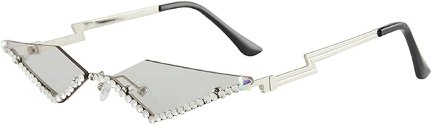 Carsbyvictor Sunglasses Cat EyeVintage 90s Rimless Rhinestone Sunglasses Fashion Rhombus Crystal diamond Y2K Candy Color Cat Eye Party Glasses