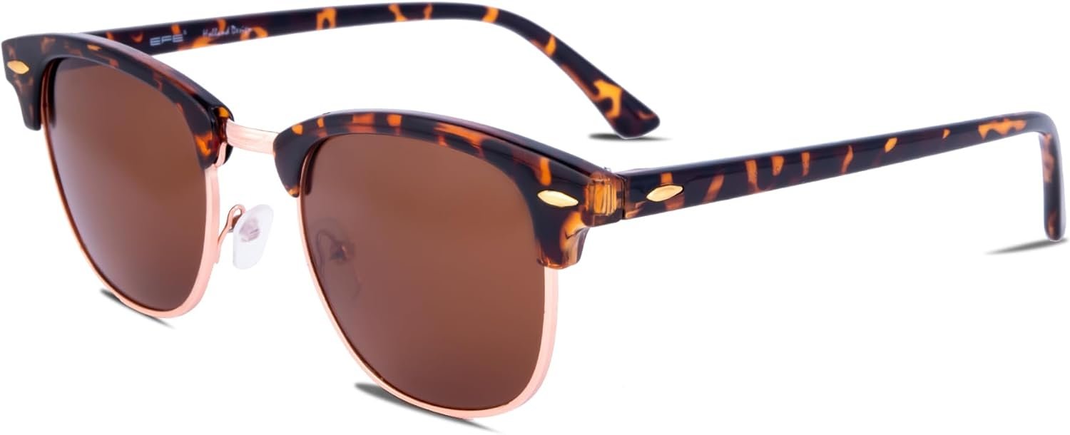 51-OA79n4bL._AC_SL1500 Carsbyvictor Sunglasses Browline Retro Sunglasses for Women Men Trendy Vintage Polarized UV400 Protection Lightweight TR90 Black Frame Sunglasses