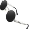 Carsbyvictor Sunglasses Round E72 Retro Steampunk Style Inspired Round Metal Circle Polarized Sunglasses for Women Men