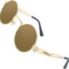 Carsbyvictor Sunglasses Round E72 Retro Steampunk Style Inspired Round Metal Circle Polarized Sunglasses for Women Men