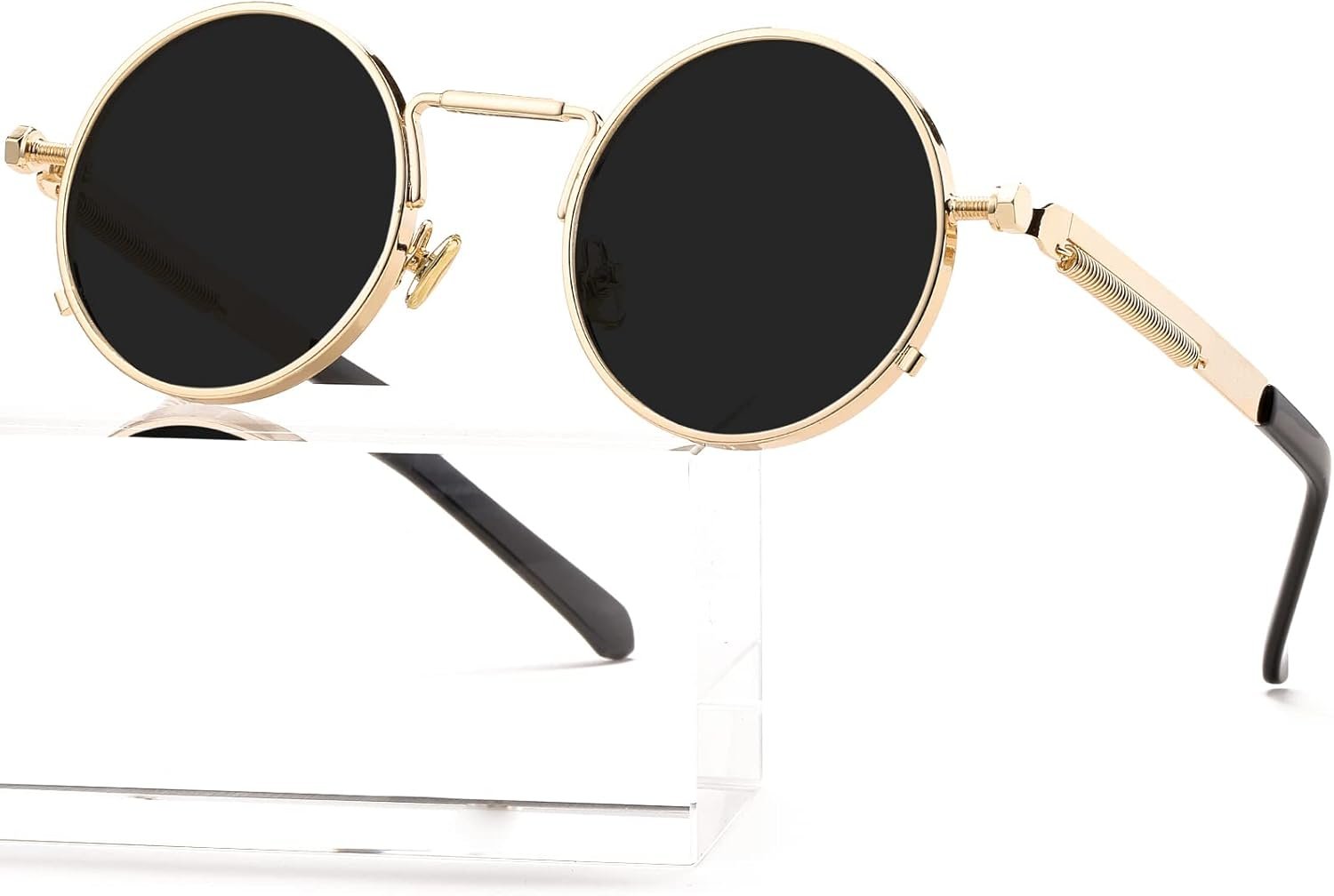 Carsbyvictor Sunglasses Round Steampunk Sunglasses Circle Lennon Glasses Gothic Metal Frame 100% UV Blocking Lens