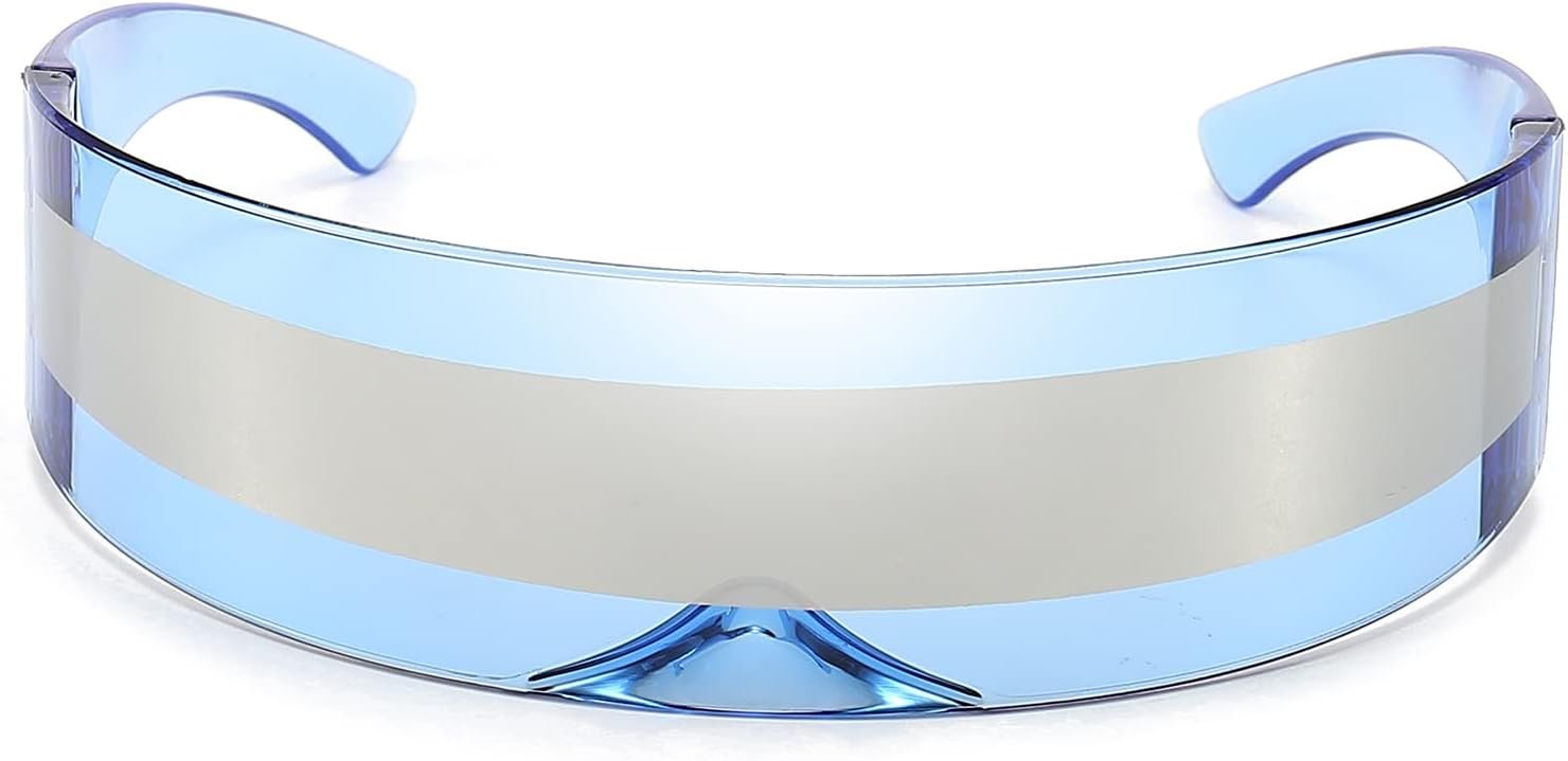 Carsbyvictor Sunglasses Wraparound Futuristic Sunglasses Y2K Space Cyclops Wrap Around Glasses Rimless Translucent Mirrored Lens