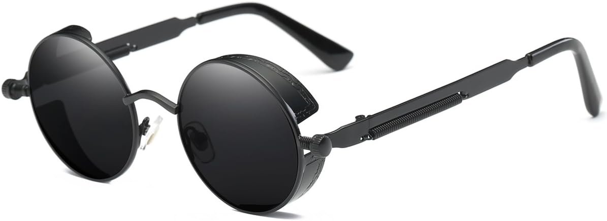 Carsbyvictor Sunglasses Round  Vintage Steampunk Retro Metal Round Circle Frame Sunglasses