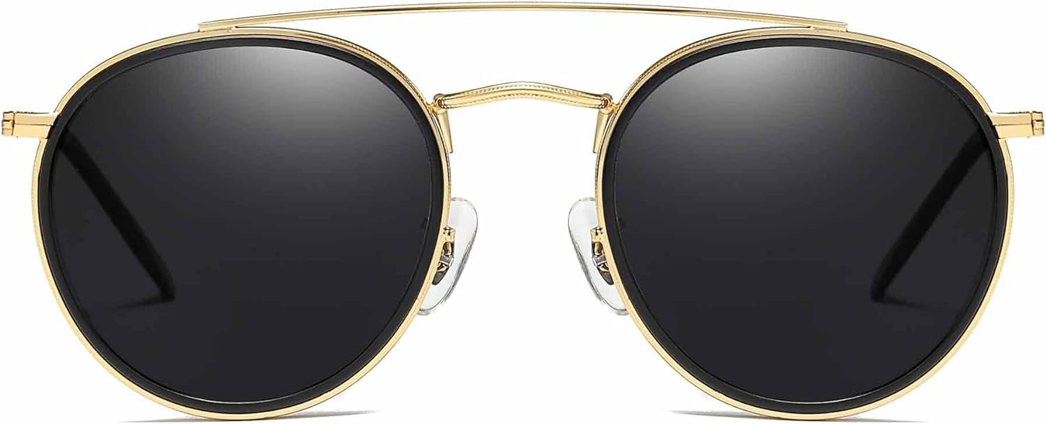 Carsbyvictor Sunglasses Round  Small Polarized Round Sunglasses for Women Vintage Double Bridge Frame