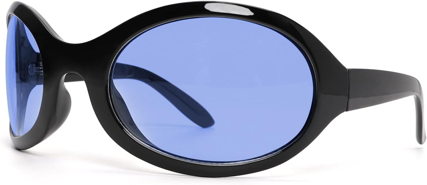 Carsbyvictor Sunglasses Oversized Oval Fashion Sunglasses for Women Men Wrap Around Classic Oval Black Sun Glasses Ladies Shades