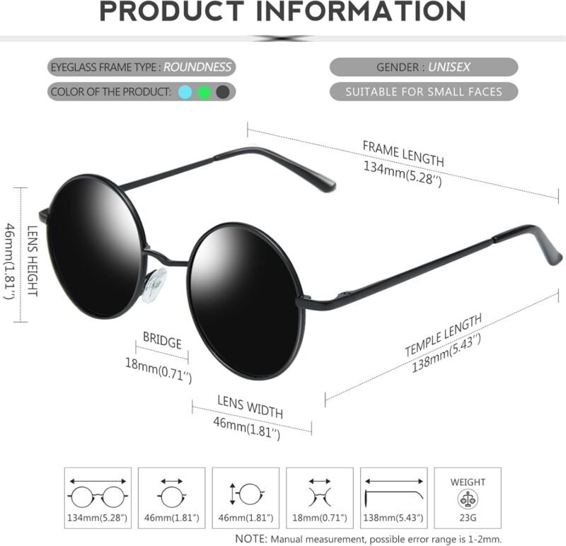 Carsbyvictor Sunglasses Round  Polarized Round Sunglasses for Women Men Circle Hippie Style Sun Glasses UV400 Protection