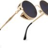 Carsbyvictor Sunglasses Round E72 Retro Steampunk Style Inspired Round Metal Circle Polarized Sunglasses for Women Men