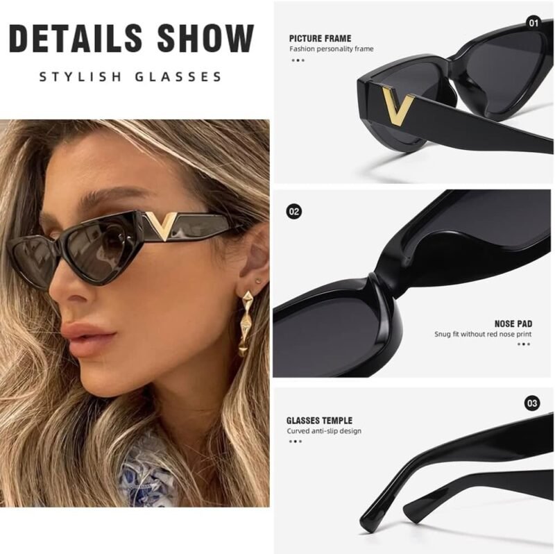 Carsbyvictor Sunglasses Cat EyeFashion Cat Eye Sunglasses for Women 90s  Trendy Y2K Aesthetic Vintage Small Black Shades 2 Pack