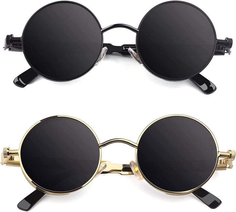 Carsbyvictor Sunglasses Round E72 Retro Steampunk Style Inspired Round Metal Circle Polarized Sunglasses for Women Men