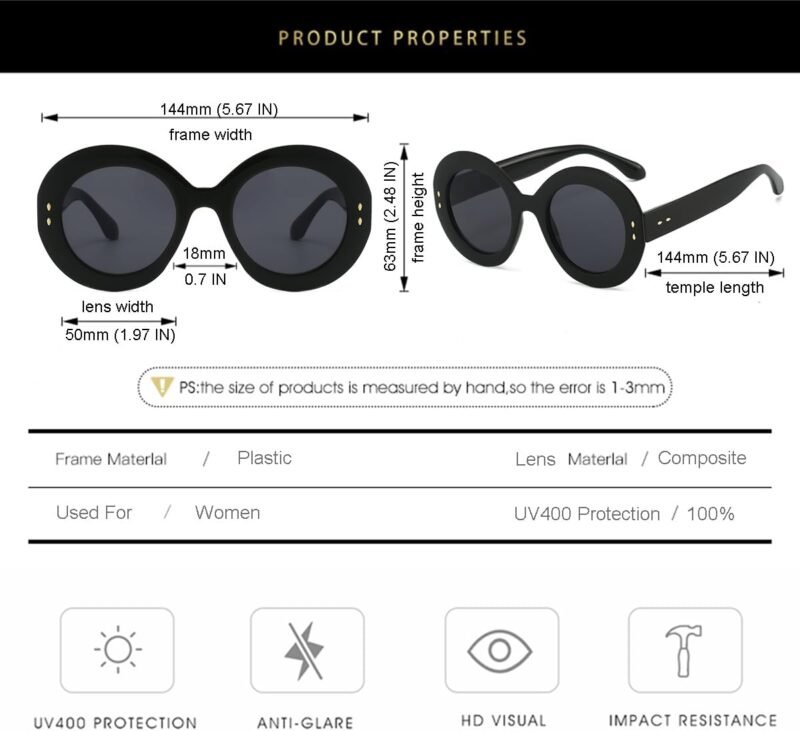 Carsbyvictor Sunglasses Round  Fashion Big Round Sunglasses for Women Stylish Sun Glasses UV400 Protection