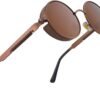 Carsbyvictor Sunglasses Round E72 Retro Steampunk Style Inspired Round Metal Circle Polarized Sunglasses for Women Men