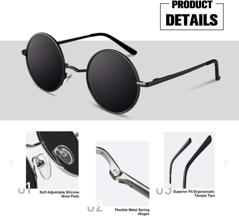 Carsbyvictor Sunglasses Round  Men Women Shades Polarized Hippie Lennon Retro Circle UV400 Sun Glasses