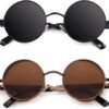 Carsbyvictor Sunglasses Round E72 Retro Steampunk Style Inspired Round Metal Circle Polarized Sunglasses for Women Men