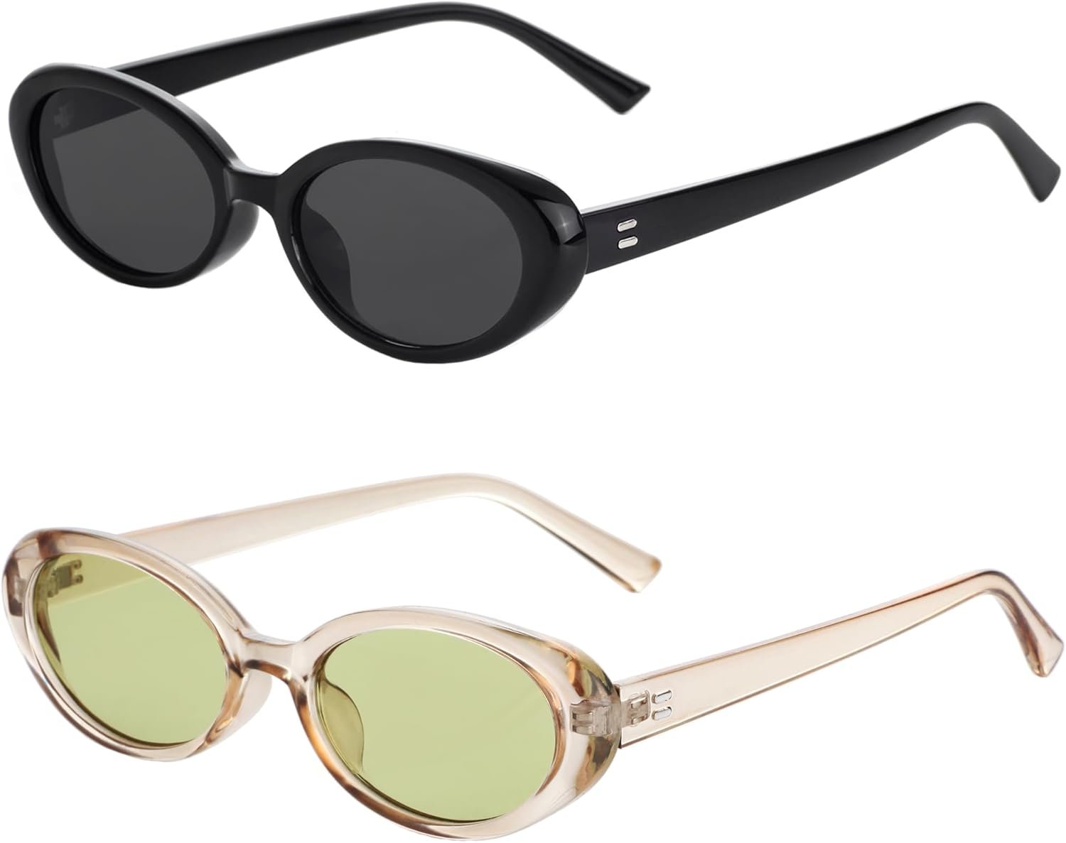 Carsbyvictor Sunglasses Vintage Small Oval Sunglasses for Women Men 90s Sunglasses Narrow Eyeglasses UV400 Protection 2 Pack