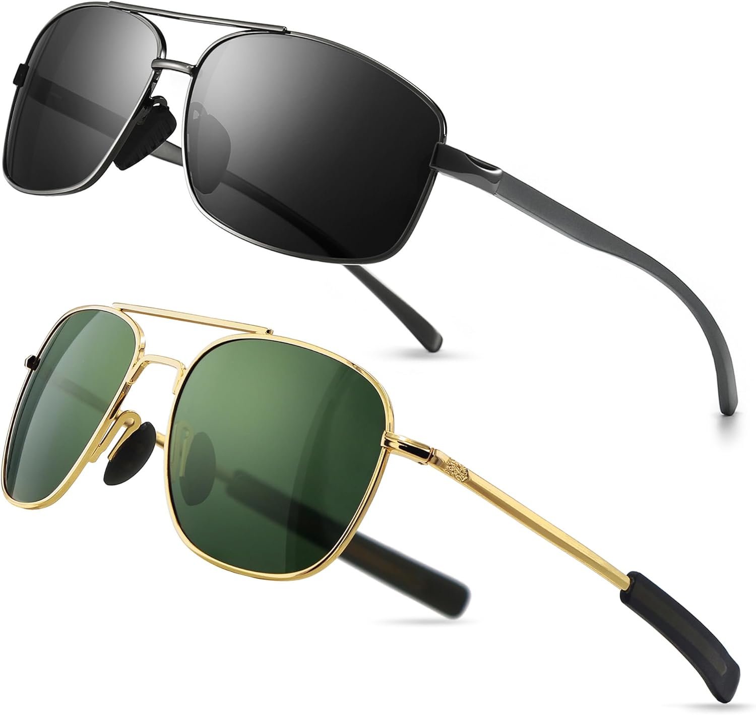 Carsbyvictor Sunglasses Lightweight Rectangular Men’s Sunglasses and Military Style Polarized Pilot  Sunglasses