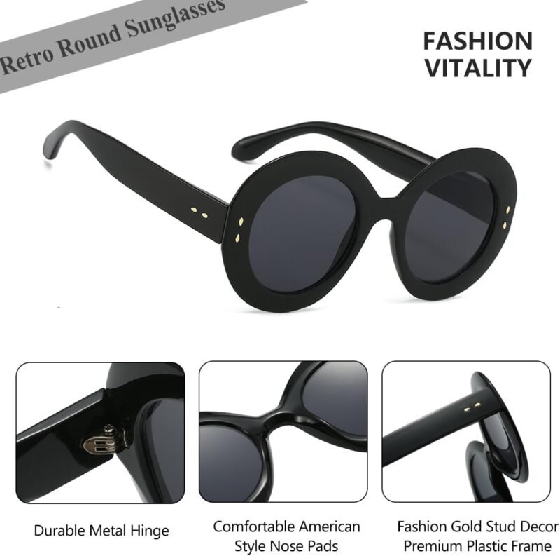 Carsbyvictor Sunglasses Round  Fashion Big Round Sunglasses for Women Stylish Sun Glasses UV400 Protection