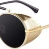 Carsbyvictor Sunglasses Round E72 Retro Steampunk Style Inspired Round Metal Circle Polarized Sunglasses for Women Men