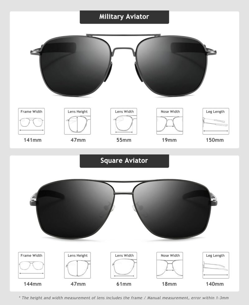 Carsbyvictor Sunglasses Military Style Polarized Pilot  Sunglasses and Square  Sunglasses for Men UV400 Protection