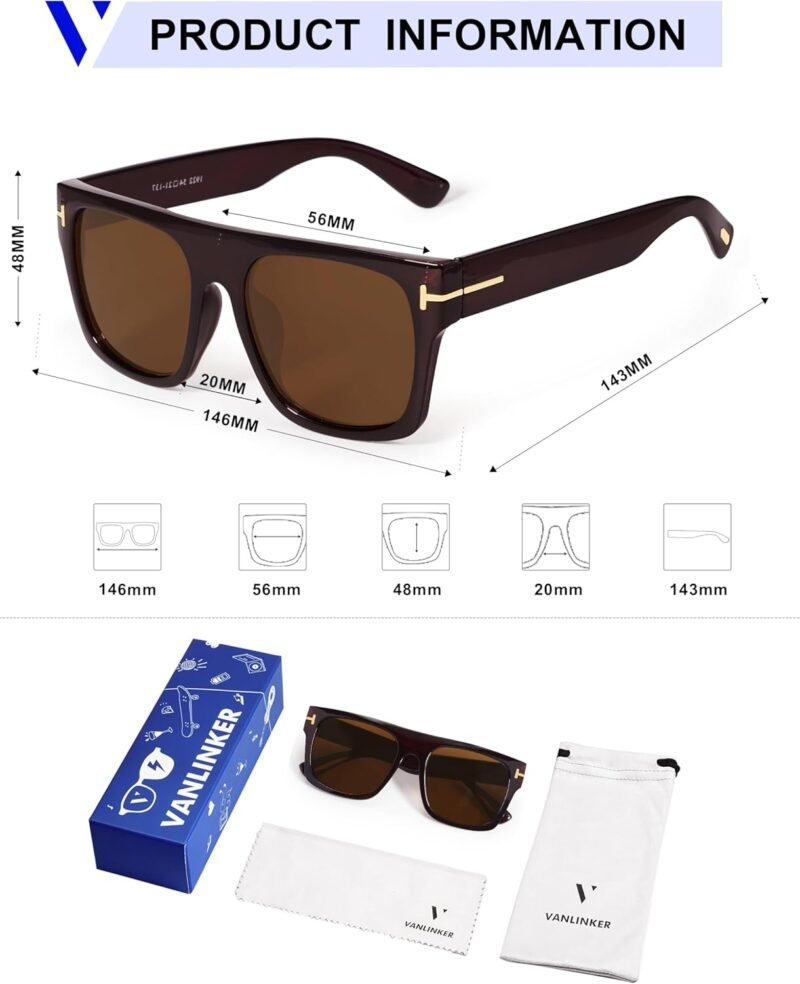 Carsbyvictor Sunglasses Square  Trendy Square Sunglasses Mens Womens Oversized Flat Top Shades Retro 70s Rectangle Driving Sunnies VL9756