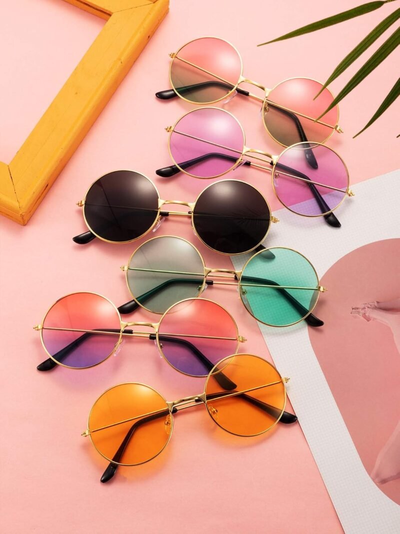 Carsbyvictor Sunglasses Round 12 Pairs 60s 70s Hippie Circle Sunglasses for Women Men Retro Hippie Glasses Round Tinted Lens Sunglasses Pack Vintage Hipster Small Hippie Eyewear for Men Women Masquerade Costumes Party Gifts