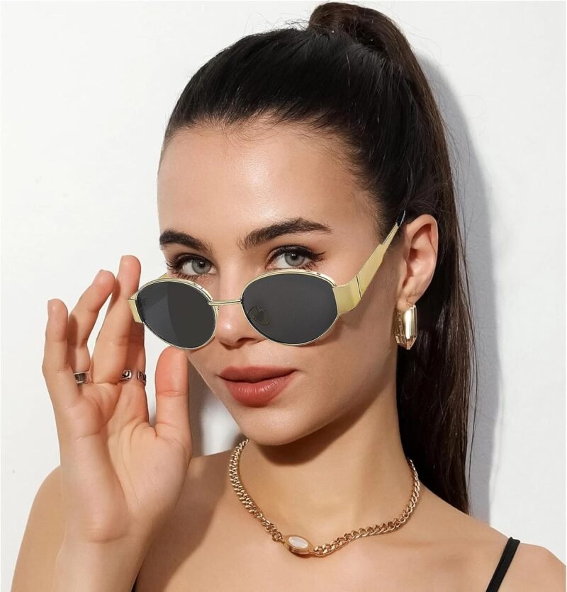 Carsbyvictor Sunglasses Oval Sunglasses for Women Trendy Designer Sun Glasses for Small Face  Oval  Metal Frame Womens Shades