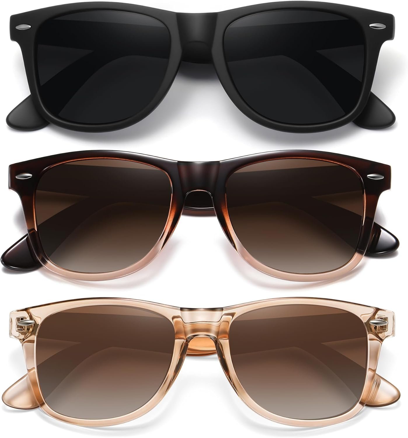 Carsbyvictor Sunglasses Polarized Sunglasses Wayfarerfor Women Men Classic Retro Trendy Driving Sun Glasses UV400 Protection (3 Pack)