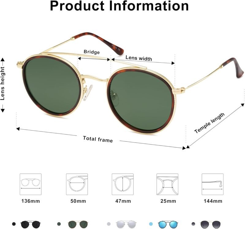 Carsbyvictor Sunglasses Round Retro Round Double Bridge Polarized Sunglasses for Women Men Vintage Circle UV400 Sunnies SJ1104