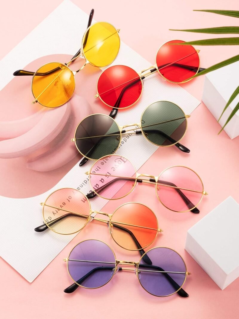 Carsbyvictor Sunglasses Round 12 Pairs 60s 70s Hippie Circle Sunglasses for Women Men Retro Hippie Glasses Round Tinted Lens Sunglasses Pack Vintage Hipster Small Hippie Eyewear for Men Women Masquerade Costumes Party Gifts