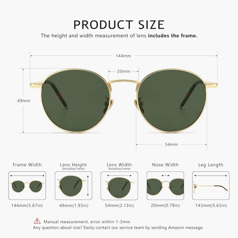 Carsbyvictor Sunglasses Round  Ponderable Metal Round Sunglasses for Men Women Classic Vintage Polarized Circle Sun Glasses