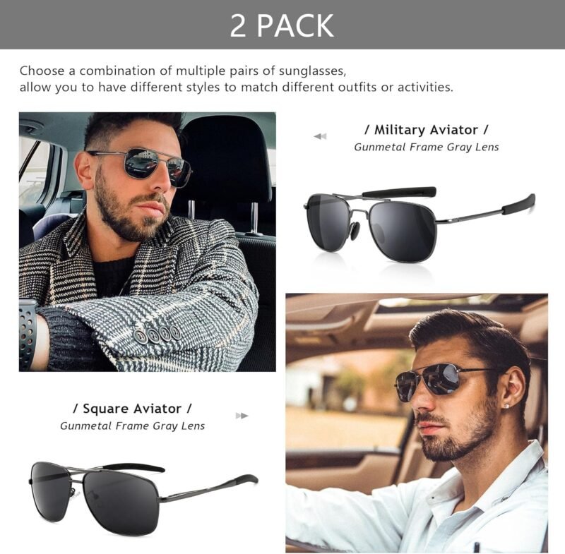 Carsbyvictor Sunglasses Military Style Polarized Pilot  Sunglasses and Square  Sunglasses for Men UV400 Protection