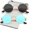 Carsbyvictor Sunglasses Round  Round Steampunk Sunglasses Circle Lennon Hippie Glasses Metal Frame 100% UV Blocking Lens