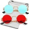 Carsbyvictor Sunglasses Round  Round Steampunk Sunglasses Circle Lennon Hippie Glasses Metal Frame 100% UV Blocking Lens